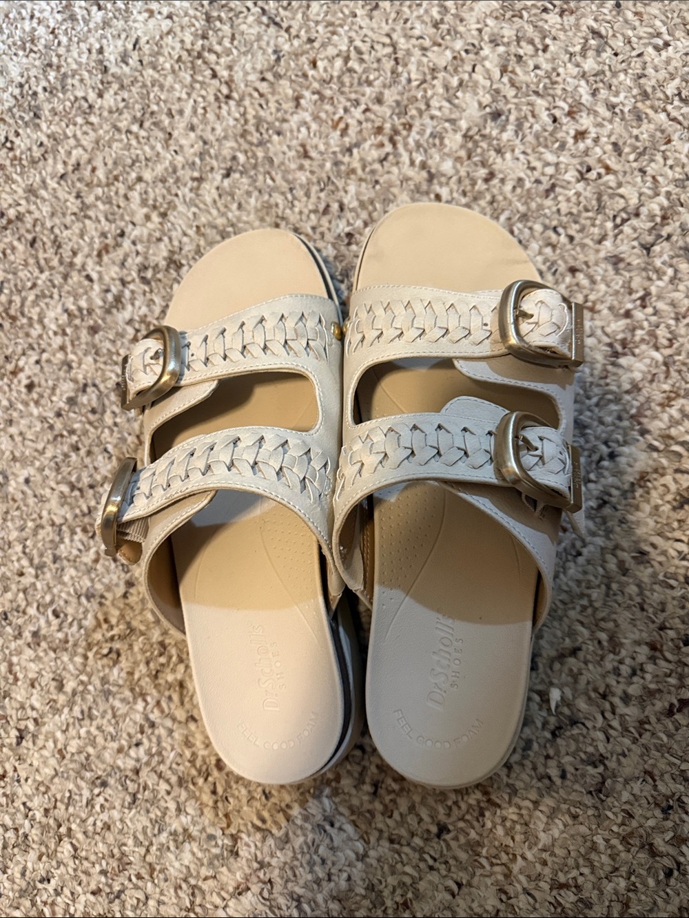 Beige Braided Double Buckle Slide Sandals Dr Scholls